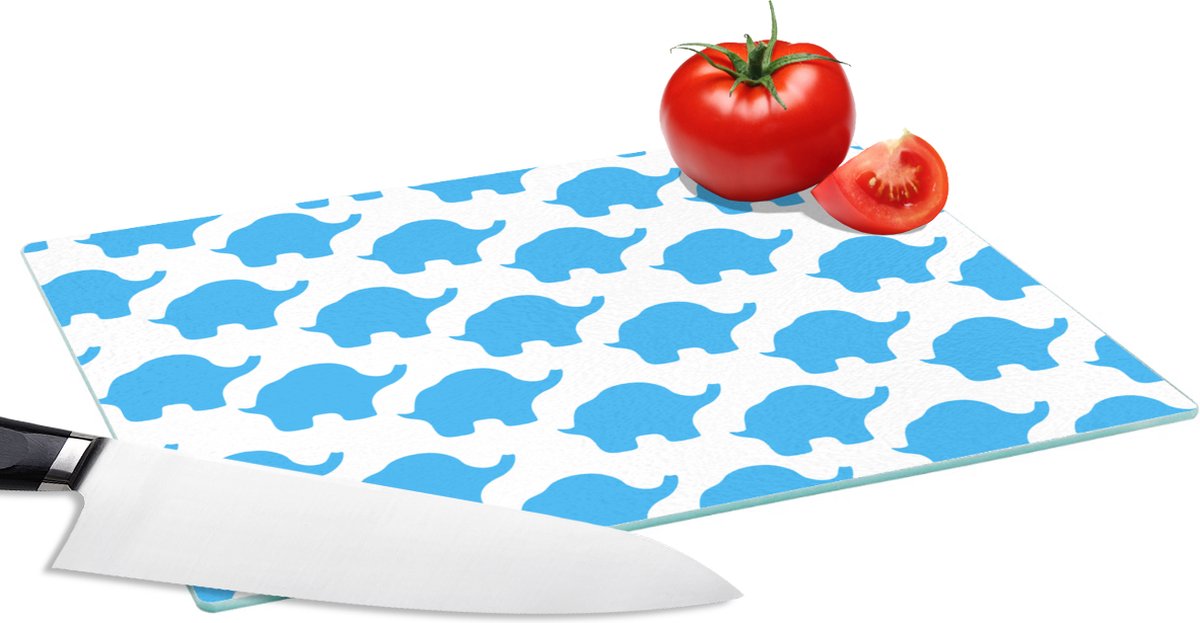 Glazen Snijplank - 28x20 - Blauw - Olifant - Design - Snijplanken Glas