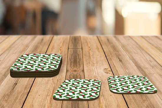 Sous-verres pour verres - Motifs - Noël - Gui - 10x10 cm - Sous-verres en verre - 6 pièces