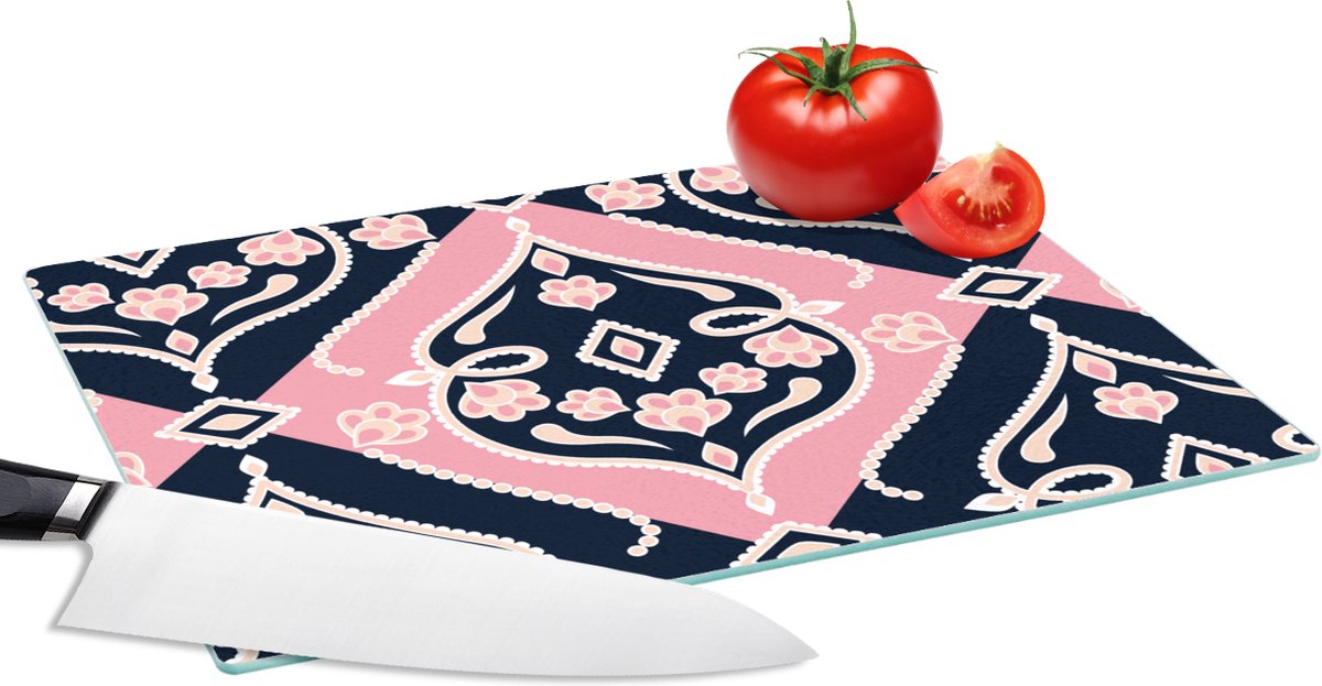 Glazen Snijplank - 28x20 - Bloemen - Roze - Ornament - Design - Snijplanken Glas
