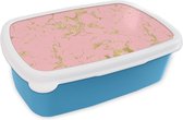 Broodtrommel Blauw - Lunchbox - Brooddoos - Goud - Glitter - Marmer - Roze - 18x12x6 cm - Kinderen - Jongen