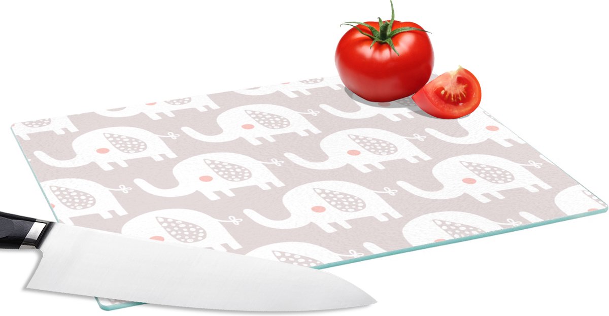 Glazen Snijplank - 28x20 - Olifant - Design - Stippen - Snijplanken Glas