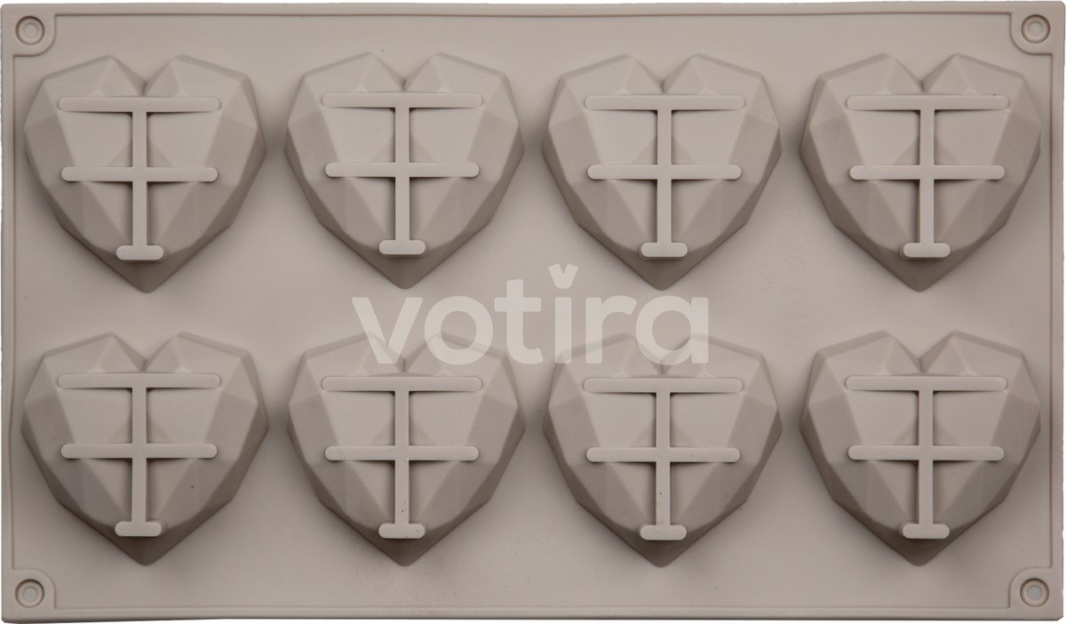 Siliconen bakvorm - 3D hart - Mal - 8 stuks - Wit