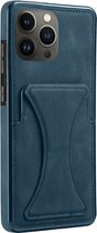 iPhone 13 Pro Max Pasjes houder Hoesje Case - Portemonnee Cover - Hoesje met Kickstand - Magnetisch - Blauw