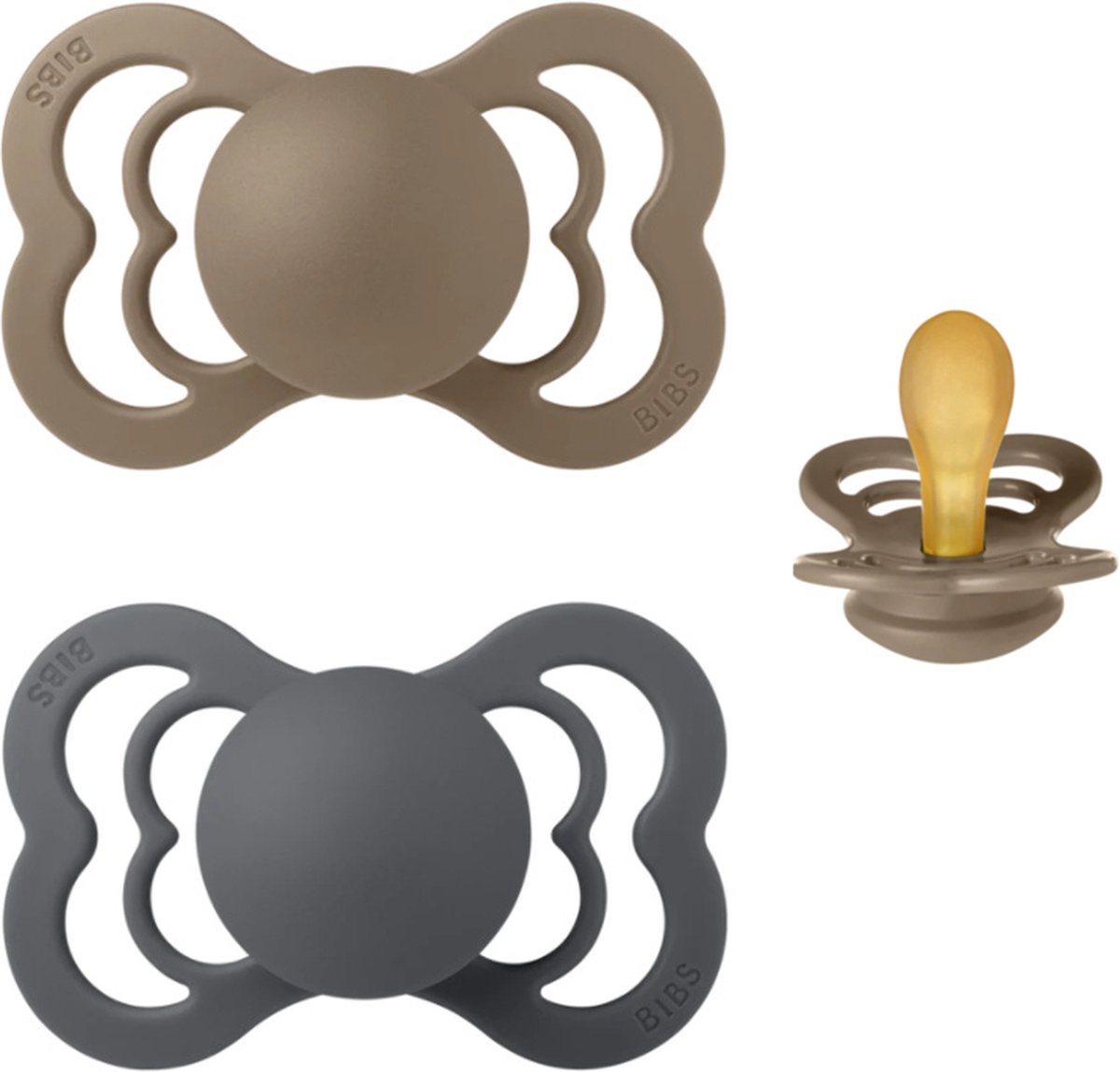 Goedkoopste BIBS Supreme Fopspeen | set van 2 stuks| T1 | Maat 1 | 0-6 maanden | Latex | Dark Oak Iron | Natuurrubber
