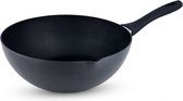 wokpan met giettuit 30 cm aluminium zwart