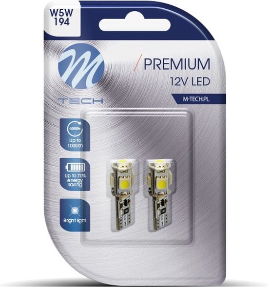 Foto: M tech led w5w 12v premium 5x led diode canbus wit set