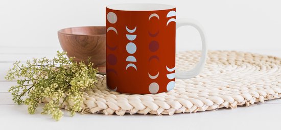 Mok - Koffiemok - Maan - Rood - Patroon - Mokken - 350 ML - Beker - Koffiemokken - Theemok