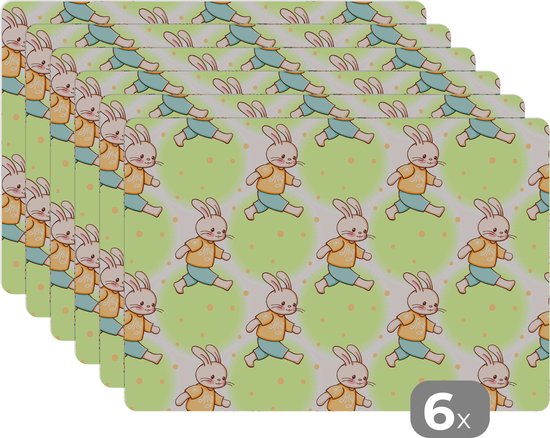 Set de table - Napperons en plastique - Lapin - Motifs - Enfants - Dessin animé - 45x30 cm - 6 pièces - Résistant à la chaleur - Antidérapant - Sous-couche - Amovible