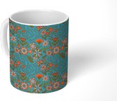 Mok - Koffiemok - Bohemian - Bloemen - Oranje - Retro - Design - Mokken - 350 ML - Beker - Koffiemokken - Theemok