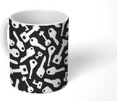 Mok - Koffiemok - Sleutel - Patronen - Zwart Wit - Mokken - 350 ML - Beker - Koffiemokken - Theemok
