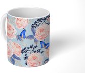 Mok - Patronen - Roos - Vlinder - Mokken - 350 ML - Beker - Uitdeelcadeautjes
