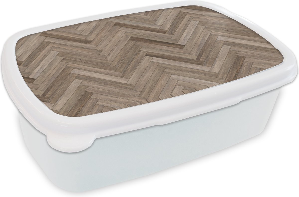 Broodtrommel Wit - Lunchbox - Brooddoos - Patronen - Hout - Bruin - 18x12x6 cm - Volwassenen