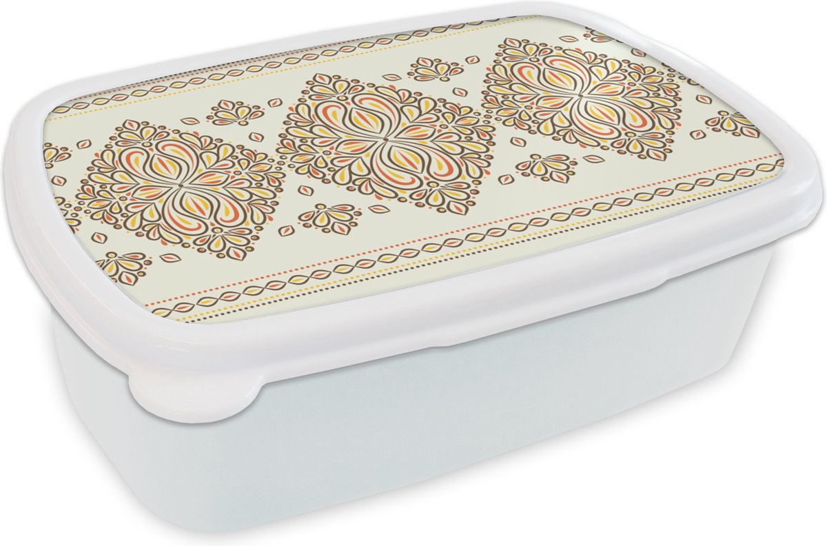 Broodtrommel Wit - Lunchbox - Brooddoos - Boho - Goud - Design - Luxe - 18x12x6 cm - Volwassenen