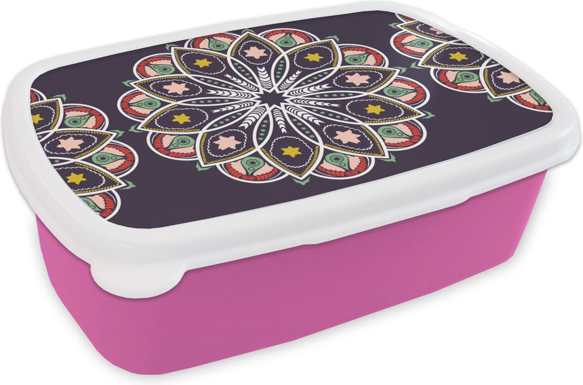 Broodtrommel Roze - Lunchbox - Brooddoos - Mandala - Ster - Design - 18x12x6 cm - Kinderen - Meisje
