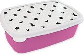 Broodtrommel Roze - Lunchbox - Brooddoos - Pasen - Patroon - Zwart - Wit - 18x12x6 cm - Kinderen - Meisje