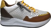 Manlisa Mt 39 veter/rits geperforeerde lederen zomer comfort sneakers S247-1705 wit camel combi