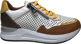 Manlisa Mt 37 veter/rits geperforeerde lederen zomer comfort sneakers S247-1705 wit camel combi