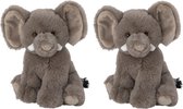 Set van 2x stuks pluche knuffel olifant van 16 cm - Speelgoed knuffeldieren