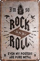 Signs-USA Rock 'n Roll - Pure Metal - Retro Wandbord - Metaal - 40x30 cm