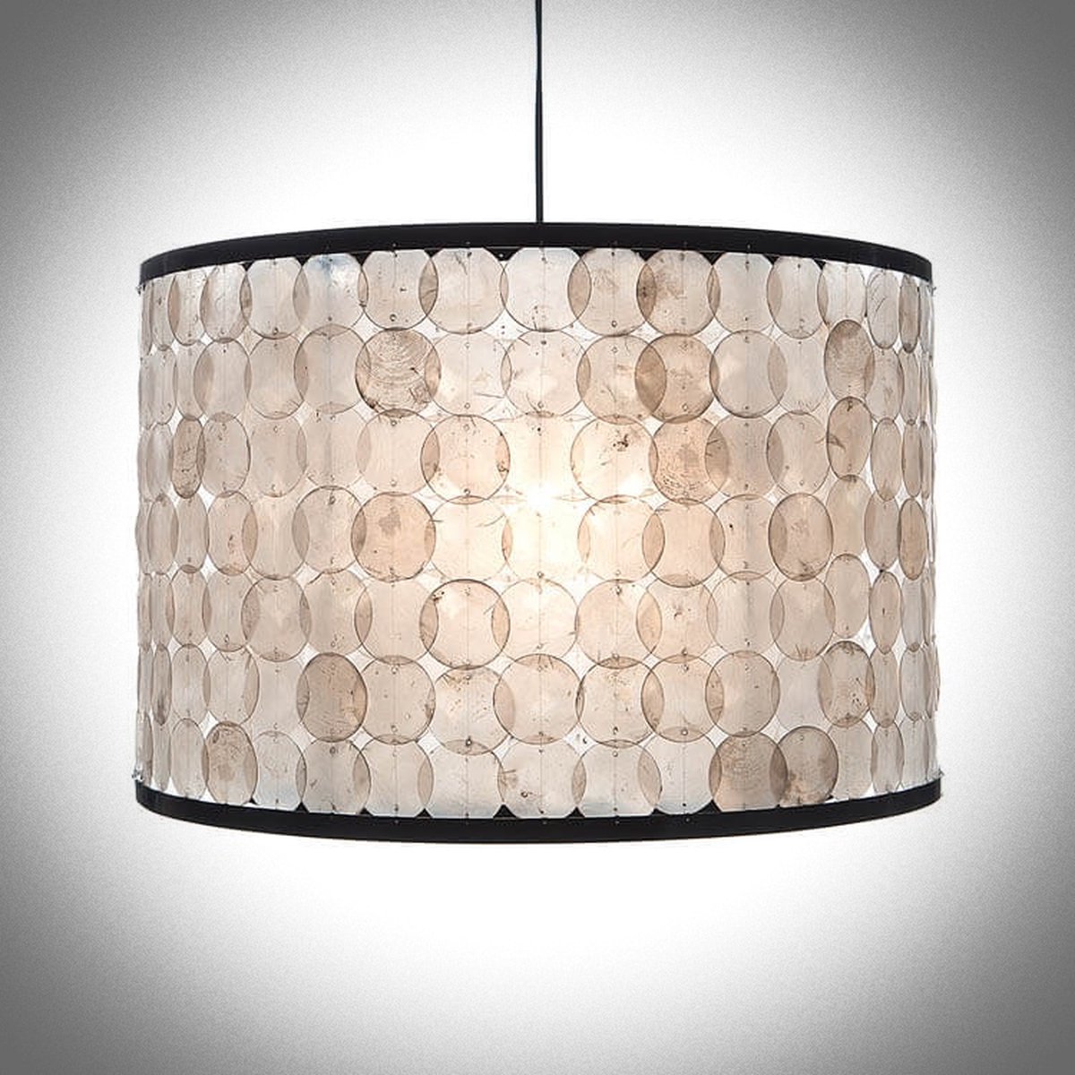 Handmade Design lamp woonkamer slaapkamer Hanglamp Panay cilinder capiz schelpen 55 cm met metalen frame