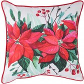 kussen Bloemen 40 x 40 cm katoen wit/rood