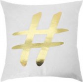 sierkussen Hashtag 45 x 45 cm textiel wit/goud
