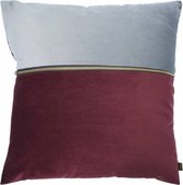 kussen met rits 40 x 40 cm fluweel bordeaux/grijs