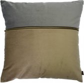 kussen met rits 40 x 40 cm fluweel beige/grijs