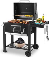 Charcoal BBQ kar - geëmailleerde trolleygrill - 113x53,5x100 cm - met opener - thermometer - verwijderbare asbak - Haakplanken en houtskoolblad