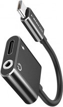 Techancy - Jack (3.5mm) female naar USB-C Female kabel - 10 cm - Zwart