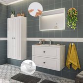 Badkamermeubelset badkamermeubel wit hoogglans met LED spiegel in landhuisstijl incl. keramische wastafel en hoge kast, B/H/D: ca. 176/200/46 cm