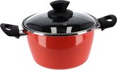 braadpan 12 liter 23 cm staal/glas koraalrood 2-delig