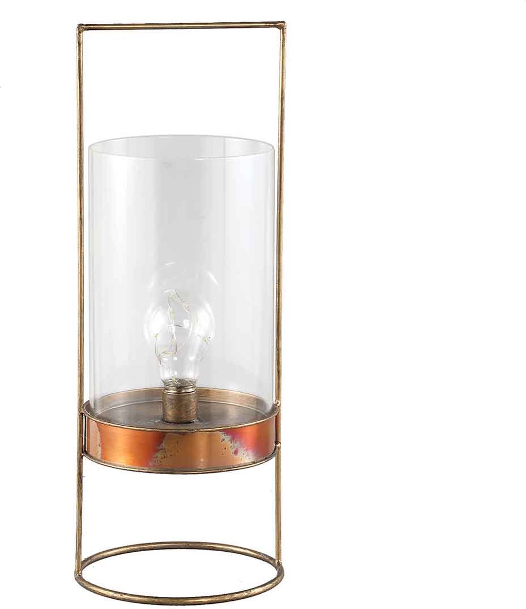 PTMD Amber metalen tafellamp met glas en LED verlichting - 17 x 17 x 46 cm. - messing kleur