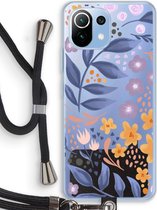 Case Company® - Xiaomi Mi 11 Lite hoesje met Koord - Flowers with blue leaves - Telefoonhoesje met Zwart Koord - Bescherming aan alle Kanten en Over de Schermrand