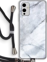 Case Company® - OnePlus 9 hoesje met Koord - Witte marmer - Telefoonhoesje met Zwart Koord - Bescherming aan alle Kanten en Over de Schermrand