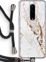 Case Company® - OnePlus 8 hoesje met Koord - Goud marmer - Telefoonhoesje met Zwart Koord - Bescherming aan alle Kanten en Over de Schermrand