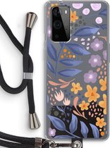 Case Company® - OnePlus 9 Pro hoesje met Koord - Flowers with blue leaves - Telefoonhoesje met Zwart Koord - Bescherming aan alle Kanten en Over de Schermrand
