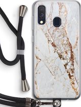 Case Company® - Samsung Galaxy A40 hoesje met Koord - Goud marmer - Telefoonhoesje met Zwart Koord - Bescherming aan alle Kanten en Over de Schermrand