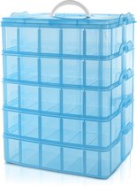 Belle Vous 5 Laags Hoge Blauw Transparante Plastic Stapelbare Opslag Doos - Aanpasbare Compartiment slots - Maximaal 50 Compartimenten – Container Voor het Opslaan van Speelgoed, Sieraden, Kralen
