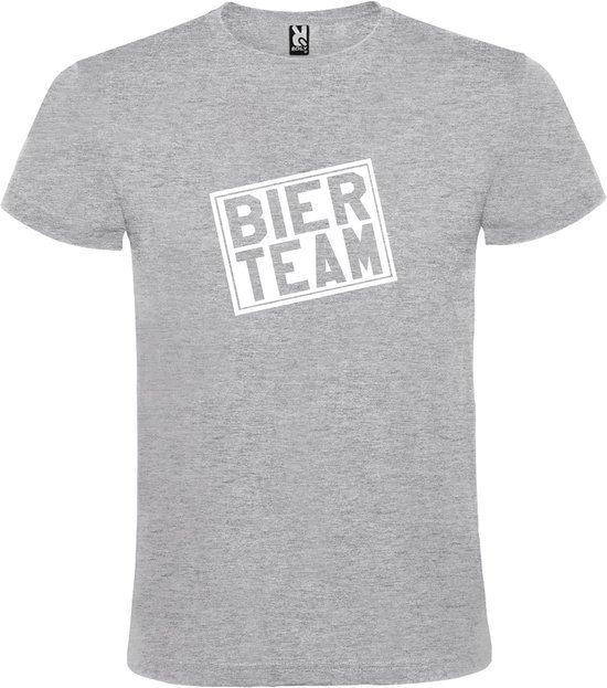 Grijs  T shirt met  print van "Bier team " print Wit size L