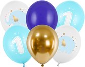 Partydeco ballonnen - 1 jaar pastel blauw (6 stuks)