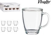 Vivalto - Set van 6 glazen koffie/theetassen met oor - 32 cl x 6