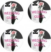 10 Buttons Classic Wedding Guest met roze tekst en speld aan de achterzijde - button - corsage - trouwen - huwelijk - bruiloft
