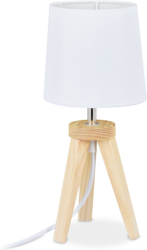 Relaxdays tafellamp driepoot - E14 - tripod lamp - lamp nachtkastje -  schemerlampje wit | bol