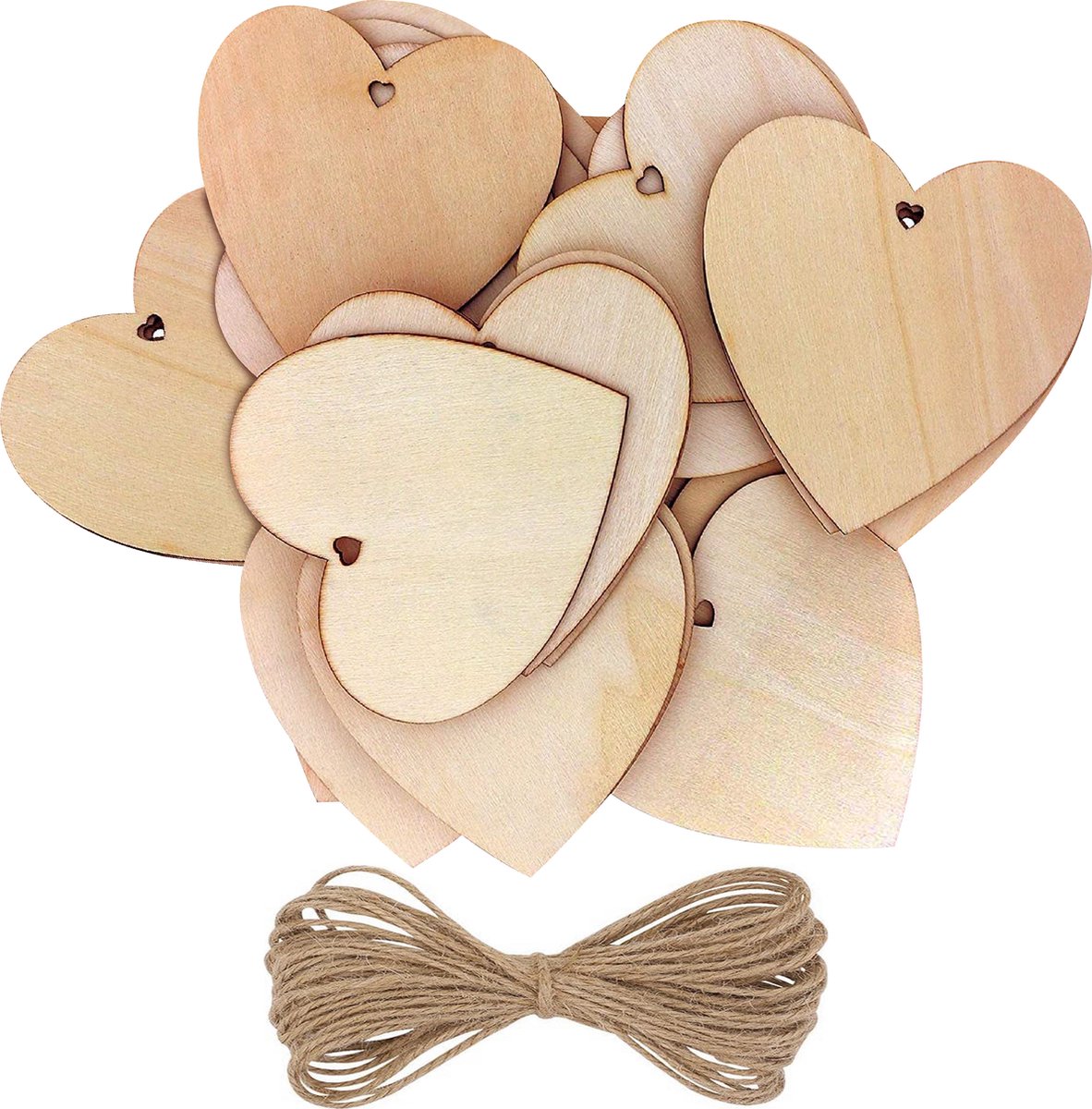 Decoratie Houten Harten Huisje Wit & Koord 6.5x7.3x9cm 1stuks Krabbendam Kadoverpakking