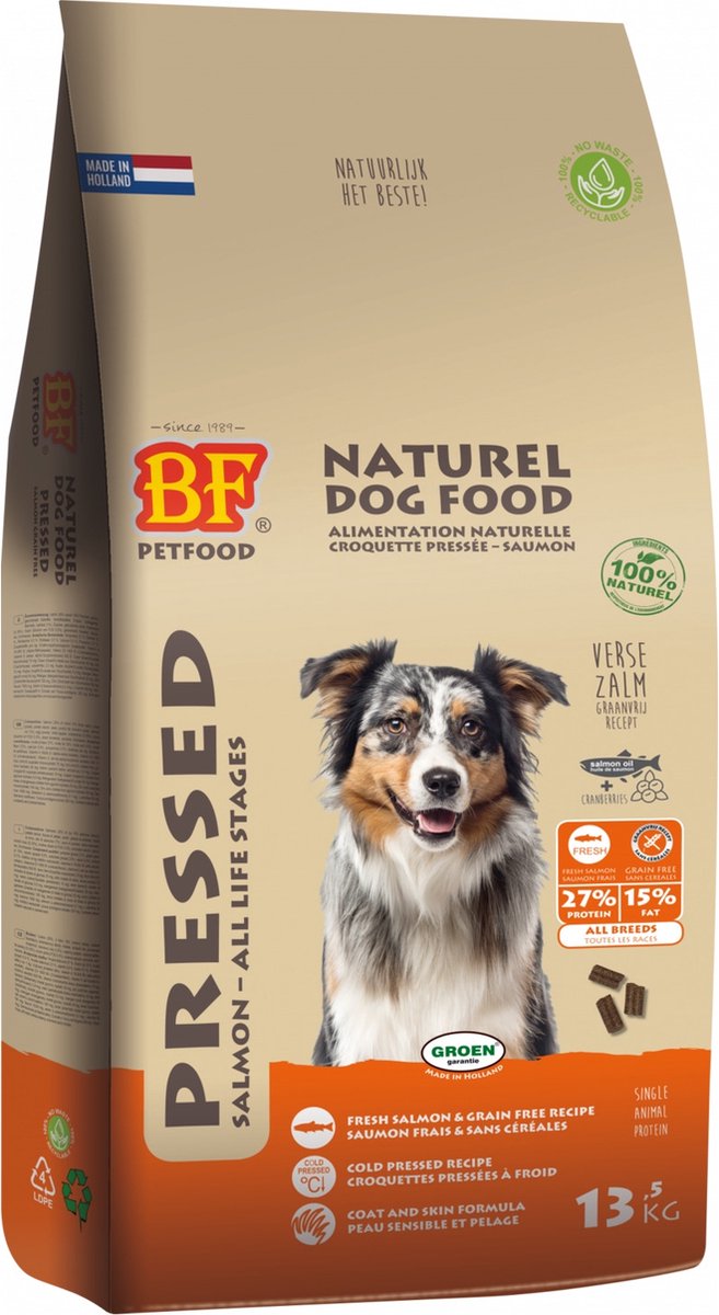 Biofood Geperst Zalm Graanvrij hondenvoer 13,5 kg