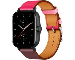 Strap-it Kunst leren smartwatch bandje - geschikt voor Xiaomi Amazfit GTS 1-2-3-4 - Mini / Bip / Bip S / Bip Lite / Bip U Pro / Amazfit GTR 42mm - knalroze/roodbruin
