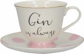 kop en schotel Ava & I 200 ml keramiek wit/roze