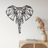 Wanddecoratie |Geometrisch Olifantenhoofd / Geometric Elephant Head decor | Metal - Wall Art | Muurdecoratie | Woonkamer |Zwart| 44x46cm