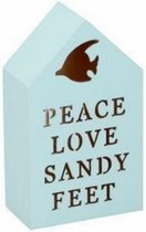 strandhuis Peace love sandy feet 12,5 cm hout blauw
